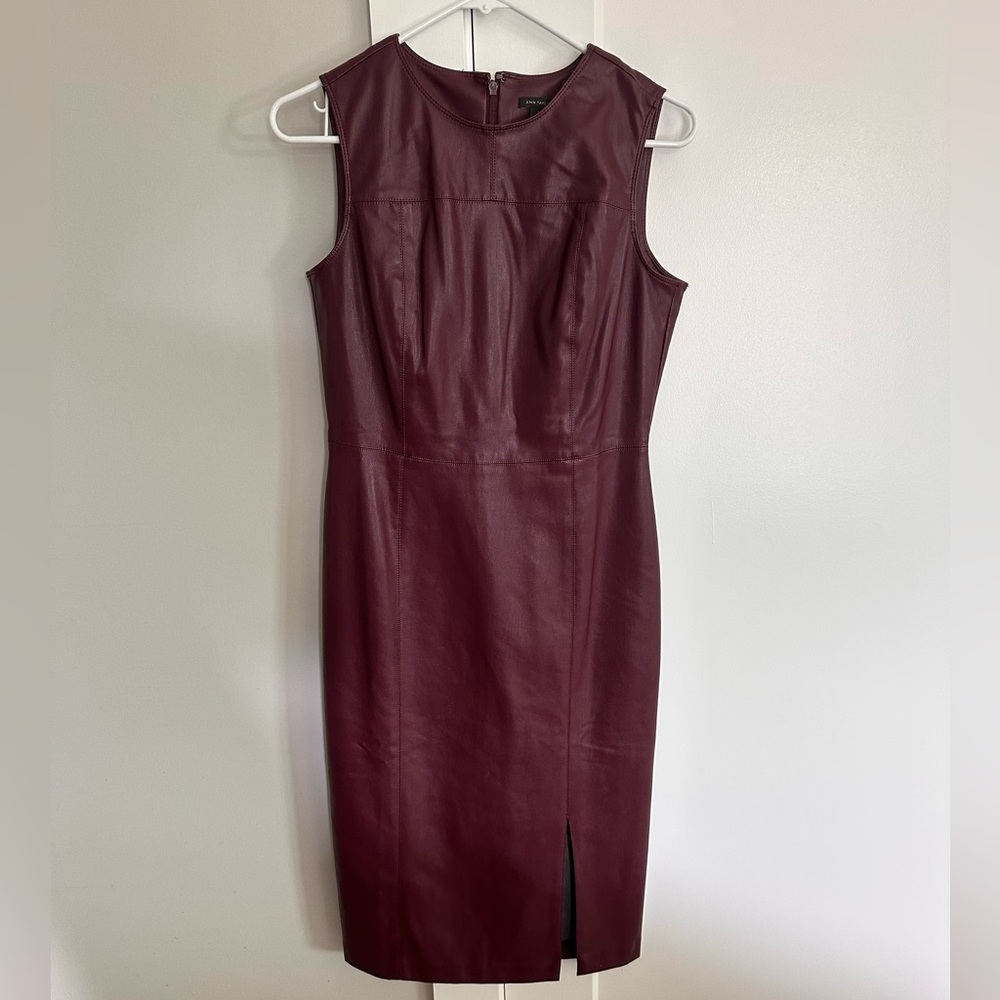 NWT Ann Taylor Merlot Colored Faux Leather sleeveless dress
